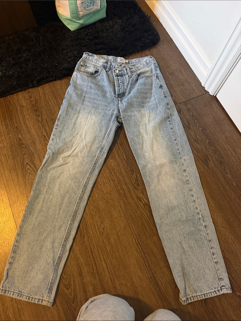 Princess Polly asymmetric Light Blue Jeans